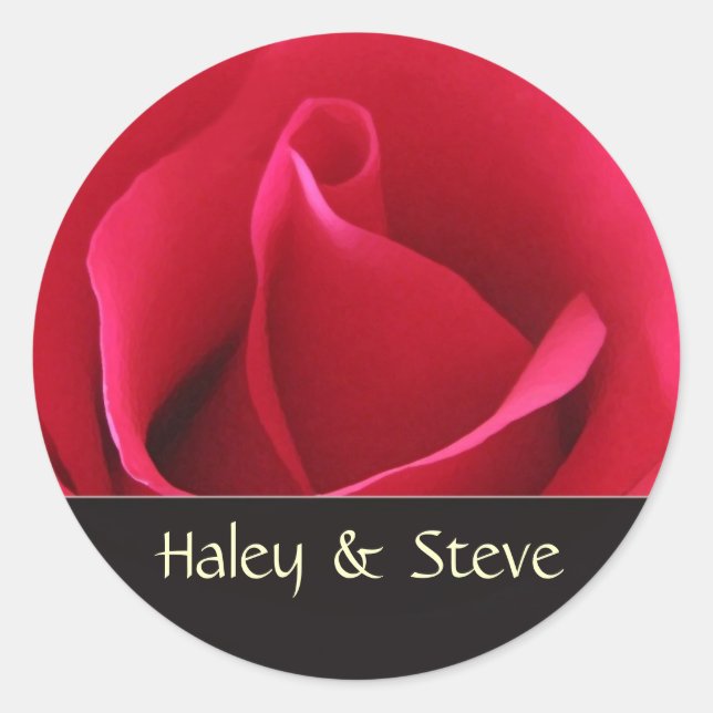 Pegatinas de boda personalizados con rosa rojo (Anverso)