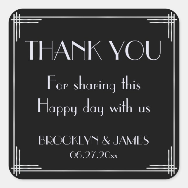 Pegatinas De Boda Plata Y Negro Art Deco (Anverso)