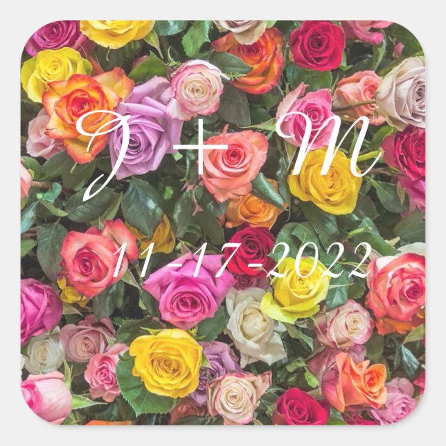 Pegatinas de boda Rosa personalizadas (Anverso)