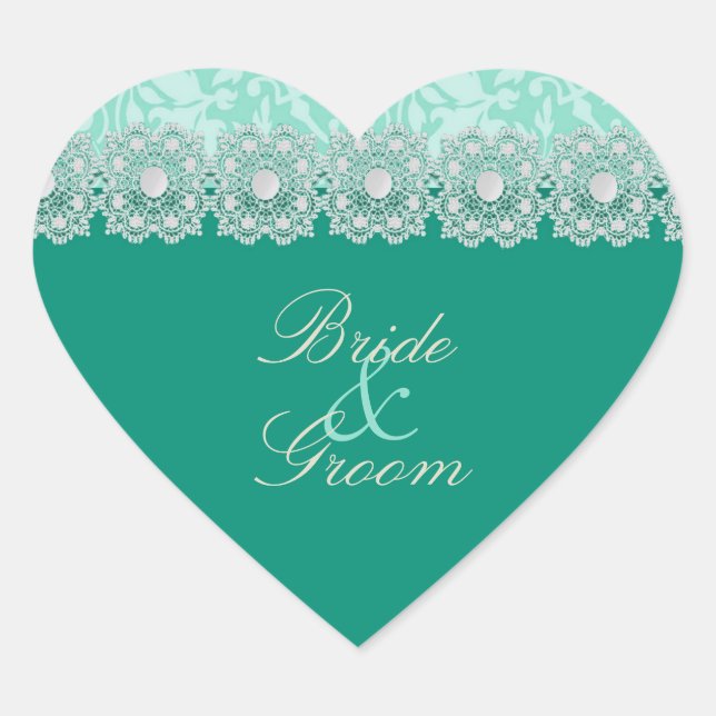 Pegatinas de bodas Aquamarine de Lace y Pearls (Anverso)