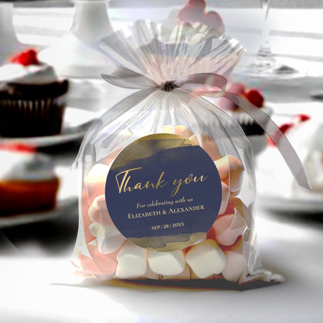 Pegatinas de bodas | Azul acuarela Abstracto dorad (Subido por el creador)