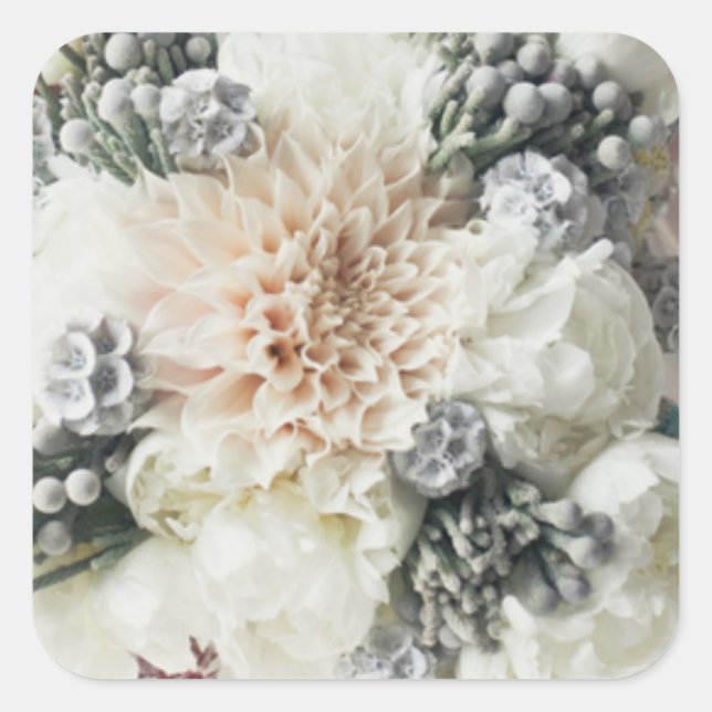 Pegatinas de bodas con flores blancas (Anverso)