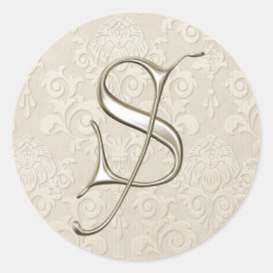 Pegatinas de bodas con monograma plateado - letra