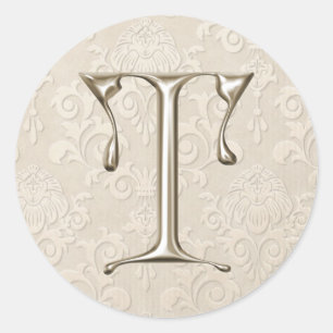 Pegatinas de bodas con monograma plateado - letra 