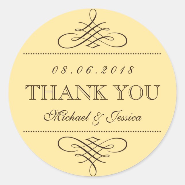 Pegatinas de bodas con ornamentos de zumbido marró (Anverso)