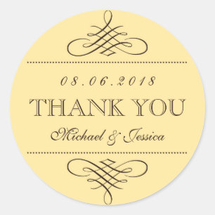 Pegatinas de bodas con ornamentos de zumbido marró