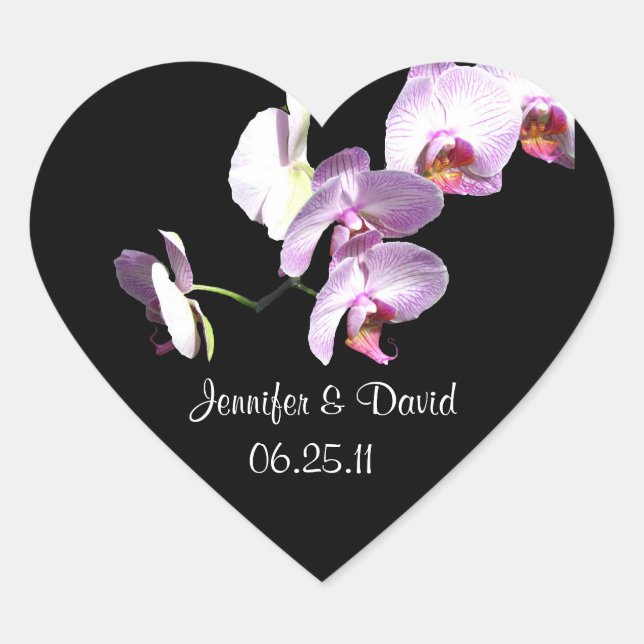 Pegatinas de bodas con orquídeas malvas (Anverso)