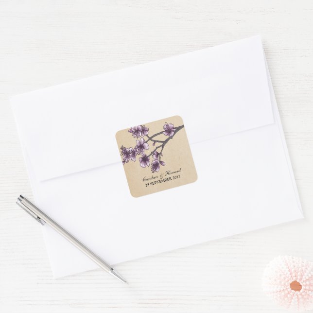 Pegatinas de bodas de cerezo violeta púrpura (Sobre)