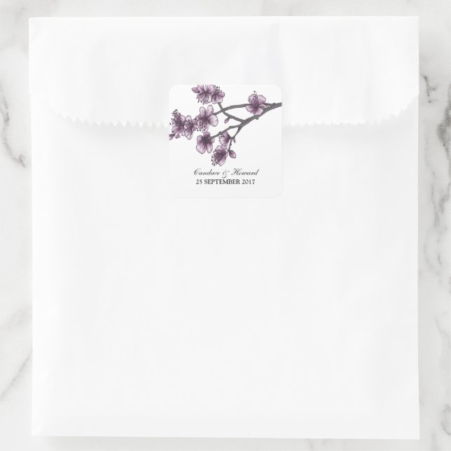 Pegatinas de bodas de cerezos simples púrpura (Bolso)