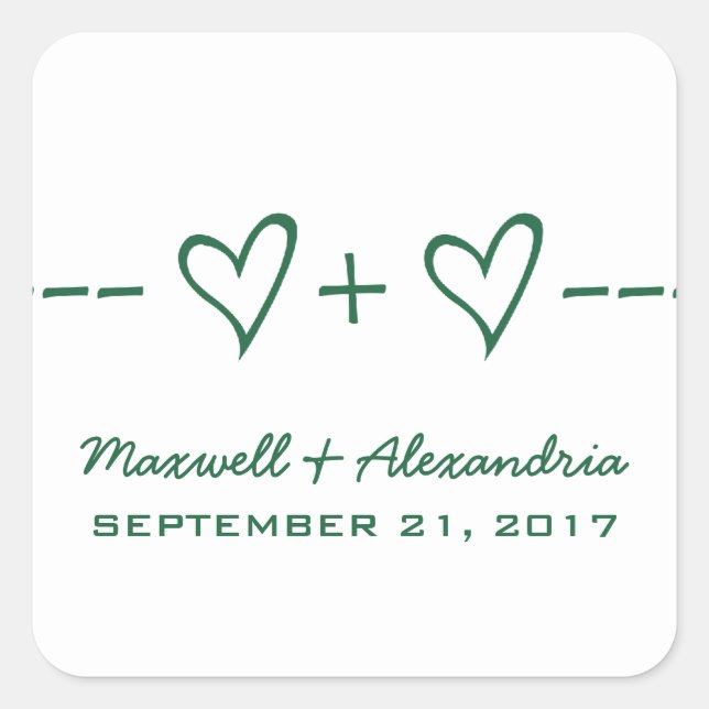 Pegatinas de bodas de ecuación de corazón verde (Anverso)