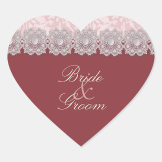 Pegatinas de bodas de frambuesa de encaje y perlas