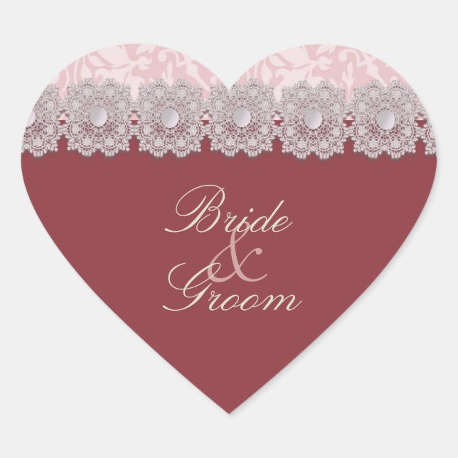 Pegatinas de bodas de frambuesa de encaje y perlas (Anverso)