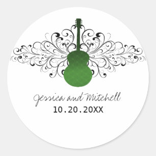 Pegatinas de bodas de guitarra de Swirls verdes