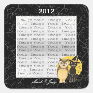 Pegatinas de bodas de Halloween para gato y búho