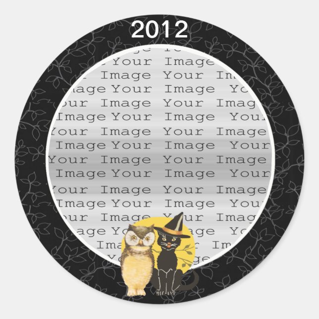 Pegatinas de bodas de Halloween para gato y búho (Anverso)