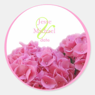 Pegatinas de bodas de Hydrangea rosa, guarnecido d