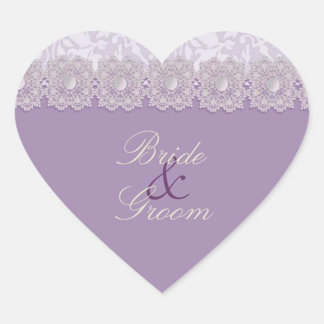 Pegatinas de bodas de lavanda de encaje y perlas (Anverso)