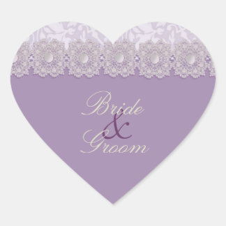 Pegatinas de bodas de lavanda de encaje y perlas