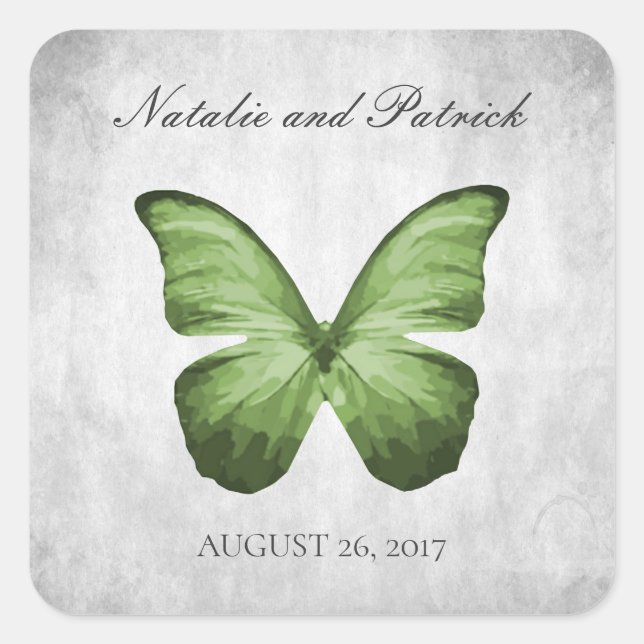 Pegatinas de bodas de mariposa verde (Anverso)