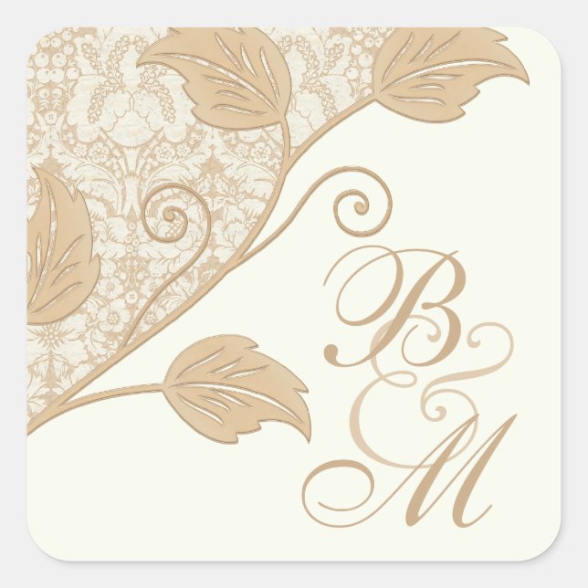 Pegatinas de bodas de monograma de encaje antiguo  (Anverso)