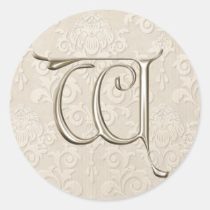 Pegatinas de bodas de monograma plateado - letra W