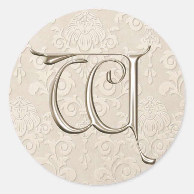 Pegatinas de bodas de monograma plateado - letra W (Anverso)