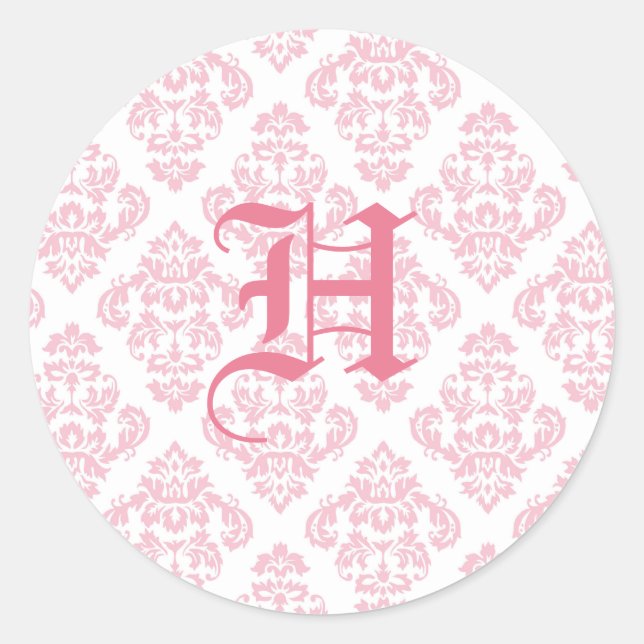 Pegatinas de bodas de monograma rosado (Anverso)