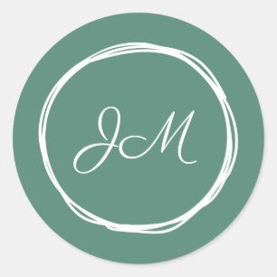 Pegatinas de bodas de monograma verde