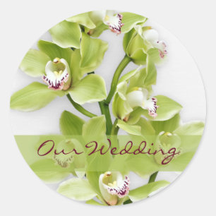 Pegatinas de bodas de orquídeas de cimbidio verde