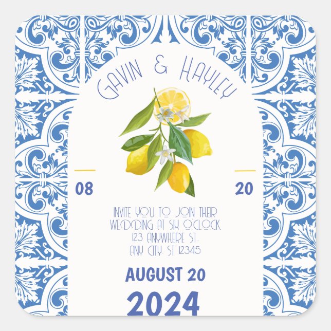 Pegatinas de bodas de Portugal - Azulejos azules y (Anverso)