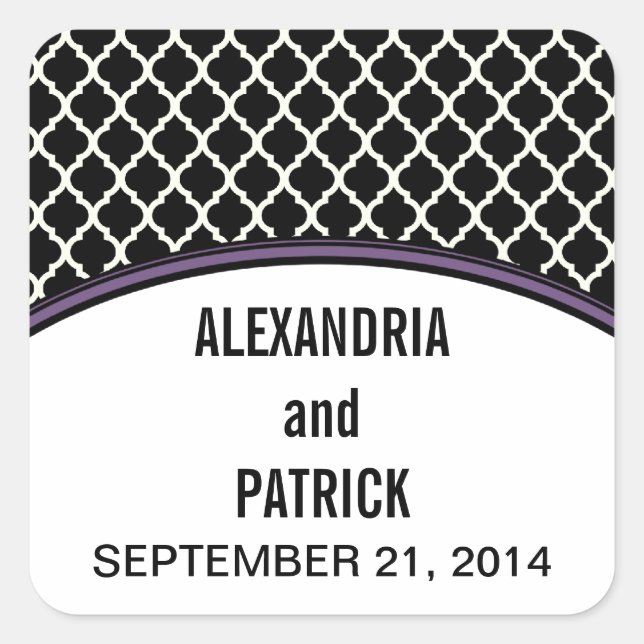 Pegatinas de bodas de quatrefoil con elegancia púr (Anverso)