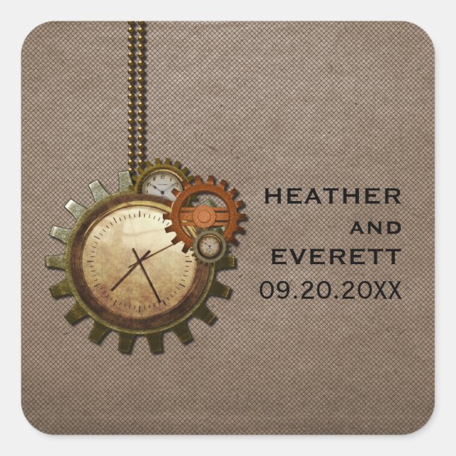 Pegatinas de bodas de reloj de vintage, Mocha (Anverso)
