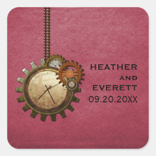 Pegatinas de bodas de reloj de vintage, rosa