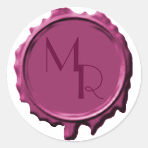 Pegatinas de bodas de sellado de monograma malva