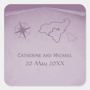 Pegatinas de bodas del mapa del tesoro, morado
