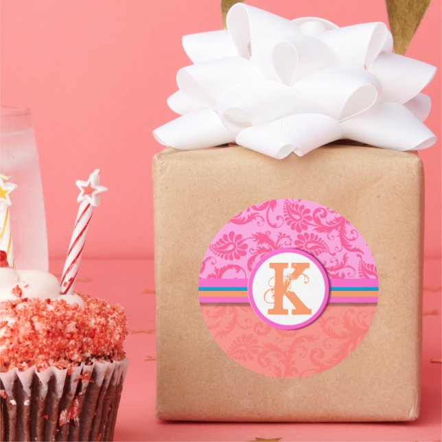 Pegatinas de bodas en monograma rosado Verde azula (Fiesta)