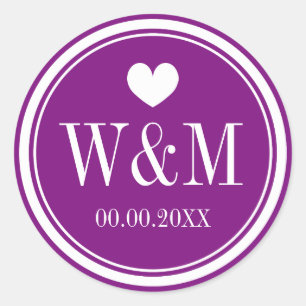Pegatinas de bodas en monograma violeta
