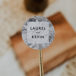 Pegatinas de bodas florales blancas y negras