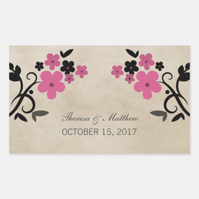 Pegatinas de bodas florales de color dulce rosa (Anverso)