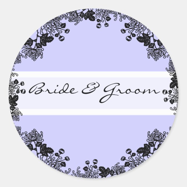Pegatinas de bodas florales de época negra (Anverso)