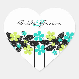 Pegatinas de bodas florales de limón y turquesa