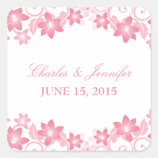 Pegatinas de bodas florales rosadas simples