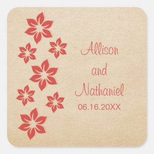 Pegatinas de bodas florales tropicales rojas