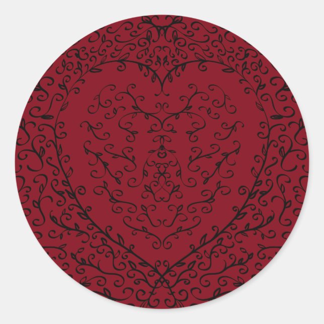 Pegatinas de bodas góticas de corazón rojo y negro (Anverso)