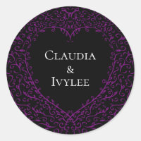 Pegatinas de bodas góticas en el corazón morado y 