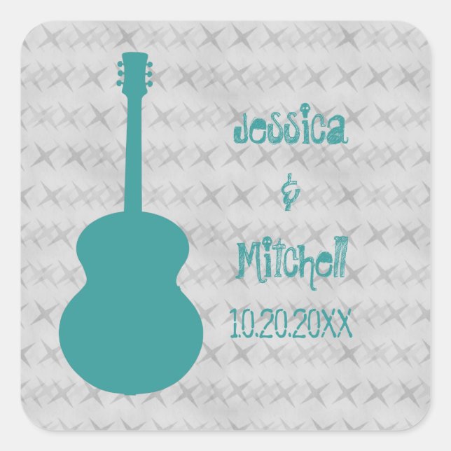 Pegatinas de Bodas Grunge de Guitarra verde azulad (Anverso)