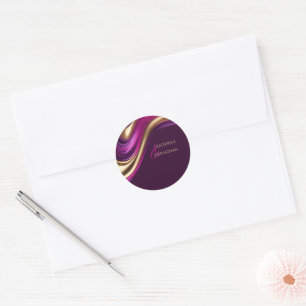 Pegatinas de bodas modernas - Fuchsia púrpura y or
