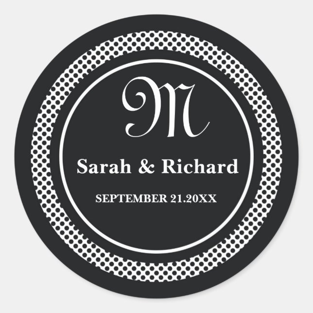 Pegatinas de bodas monogramadas: puntos de polka n (Anverso)