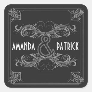 Pegatinas de bodas negras y plateadas Art Deco