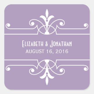 Pegatinas de bodas ornamentales moradas